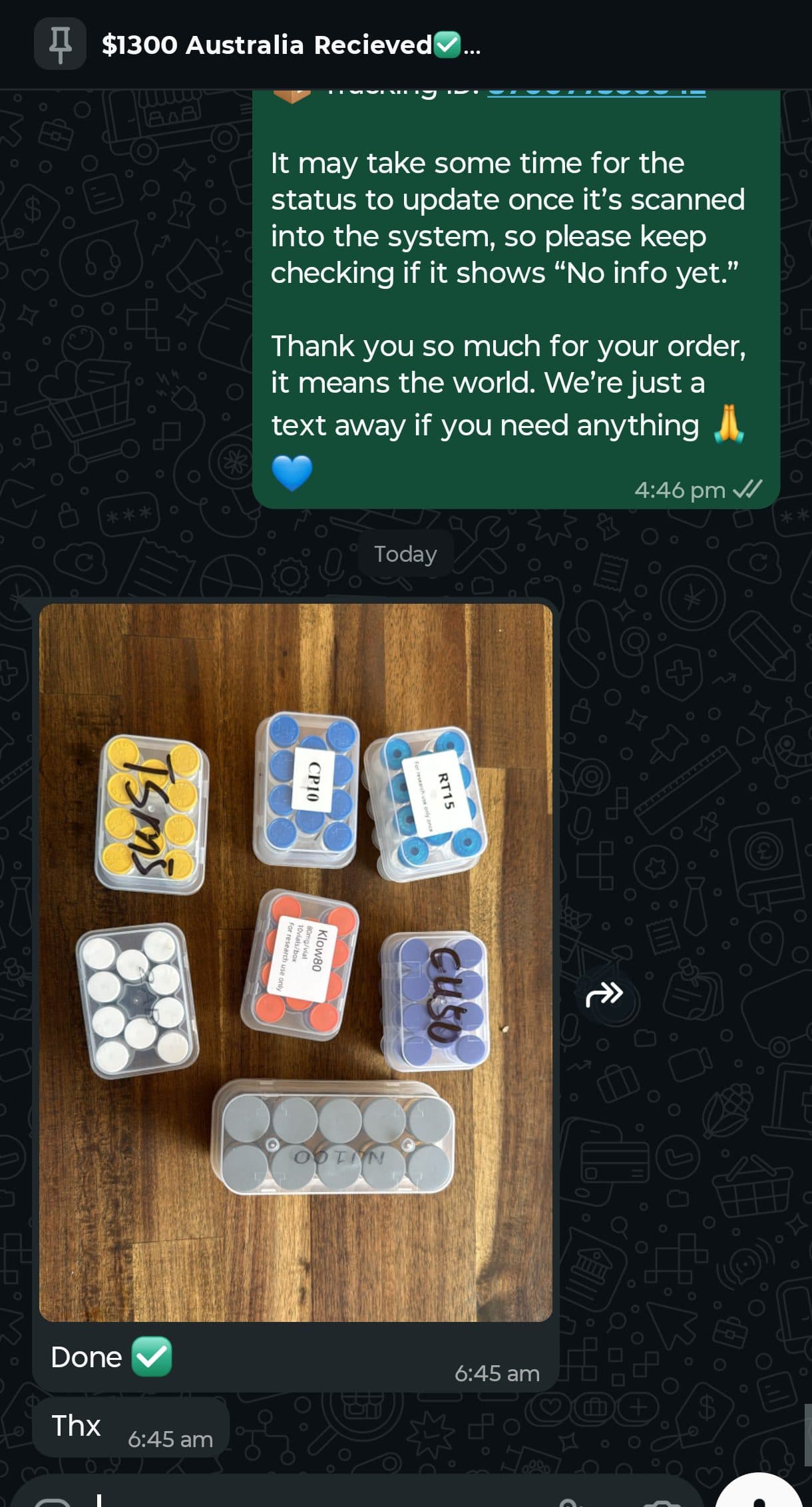 Verified delivery to Australia - Bulk 7-Kit Research Order